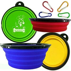 Collapsible Dog Bowls with Color Matched Carabiner Clips - Dishwasher Safe BPA FREE Food Grade Silicone Portable Pet Bowls - Perfect Foldable Travel Bowls for Journeys, Hiking, Kennels & Camping