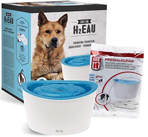 ZEUS Elevated Canine Water Dispenser, Canine Ingesting Water Fountain with 4 Alternative Cartridges, Worth Bundle (Packaging Could Range)