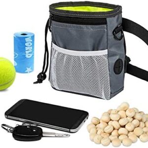 HANWELL Dog Treat Pouch with 2 Poop Bags Dispenser, Hand-Free Pet Training Pocket with Adjustable Waist Belt and Shoulder Strap for Running Carry Food and Toys