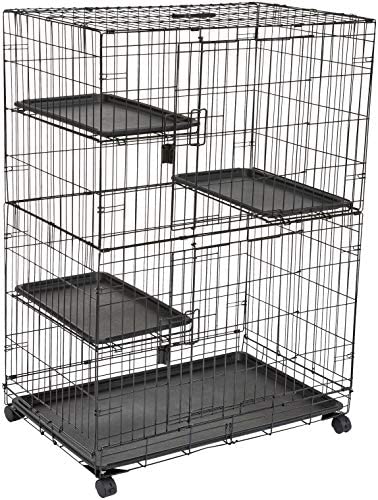 Amazon Fundamentals Massive 3-Tier Cat Cage Playpen Field Crate Kennel – 36 x 22 x 51 Inches, Black