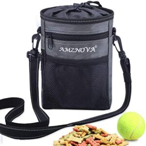 AMZNOVA Dog Treat Bag, Multi-Purpose & Portable Puppy Treat Pouch, Adjustable Waistband & Poop Bag Dispenser, 2 Sizes Dog Training Pouch for Walking, Hiking