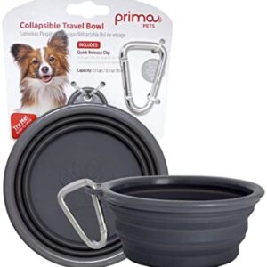 Prima Pets Collapsible Silicone Food & Water Travel Bowl with Clip for Dog and Cat, Small (1.5 Cups) & Large (5 Cups)