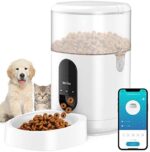 Automated Cat Feeder, WiFi Canine Meals Dispenser with Voice Recording, Programmable Portion Management As much as 8 Meals per Day, Auto Meals Feeder with Desiccant for Small & Medium Pets 4L (White)