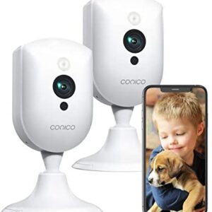 Baby Monitor with Camera and Audio,Conico 1080P Pet Camera,Dog Camera with 2 Way Audio,Motion and Sound Detection,Night Vision,WiFi Camera Indoor Camera Work with Alexa for Baby Pet(2 Packs)