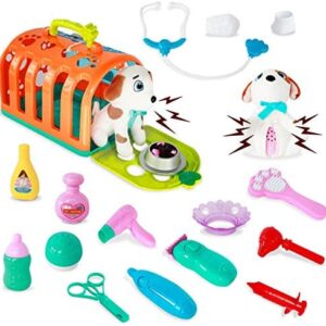 HISTOYE Vet Pet Set Veterinarian Doctor Kit for Kids Toy Dogs for Toddlers Pet Grooming with Puppy Dog Carrier Interactive Vet Clinic Pretend Playset Birthday Gifts for 2 3 4 5 Year Old Girls Boys