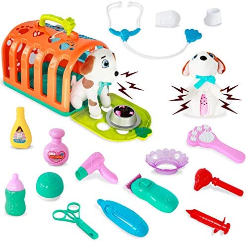 HISTOYE Vet Pet Set Veterinarian Physician Equipment for Children Toy Canine for Toddlers Pet Grooming with Pet Canine Service Interactive Vet Clinic Faux Playset Birthday Presents for two 3 4 5 12 months Outdated Ladies Boys