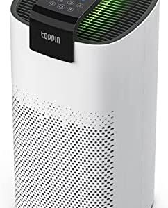 TOPPIN Air Purifiers for Home Large Room -TPAP005 H13 True HEPA Filter Purifier for Bedroom, Capture 99.97% Odor, Pet Dander, with Fragrance Sponge, Timer, Air Quality Indicator, Auto Sleep Modes