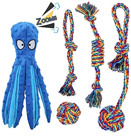 Pet Squeaky Rope Toys,Sturdy Interactive No Stuffing Canine Toy Set for Small Medium Canine,Cute Octopus Animal Canine Toy