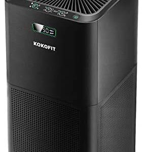 Air Purifiers, Kokofit H13 True HEPA Filter Quiet Air Cleaner for Home Eliminates 99.97% Allergies and Pets Hair Dust Odor Smoke Mold Pollen with 26dB Smart Silent Sleep Mode (Black)