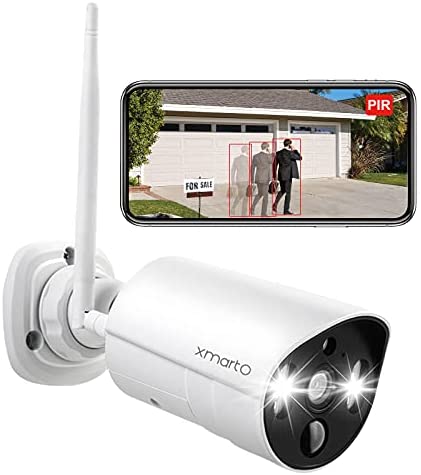 XMARTO 2K HD Wi-fi Safety Digital camera Out of doors AC Powered with Shade Night time Imaginative and prescient, PIR Human/ pet Detection, Dwelling Safety Sensible Flood Gentle, Cloud and SD Card Storage, Siren and 2-Means Audio