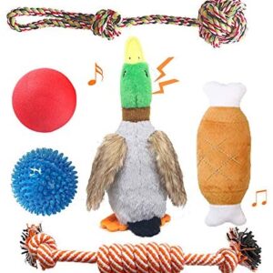 Puppy Toys for Small Dogs, 6 Pack Small Dog Toys, Cute Duck Dog and ToysNon-Toxic Natural Rubber Dog Chew Toys, Durable Puppy Teething Toys, Ropes Puppy Chew Toys, Non-Toxic and Safe